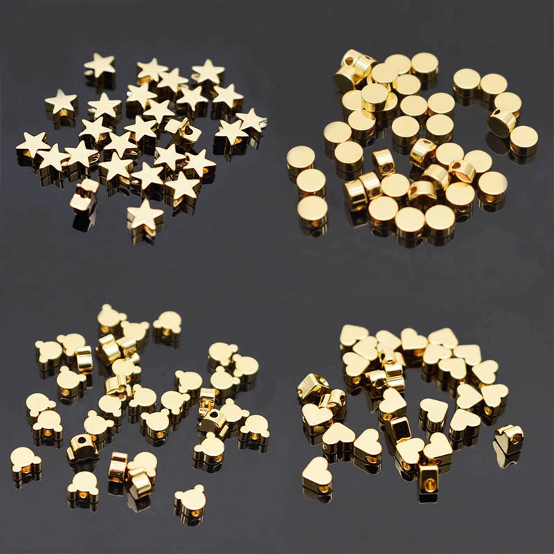 6mm Pentagram heart cross Butterfly shape Beads Metal Copper beads Gold Loose beads for Jewelry Making DIY Bracelet hole 1.7mm