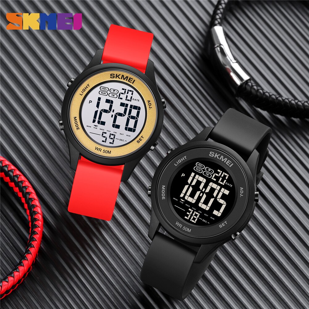 SKMEI LED Licht Digital Kinder Sport Uhren Stoppuhr Kalender 50M Wasserdichte Kinder Armbanduhren Für Jungen Mädchen Wecker