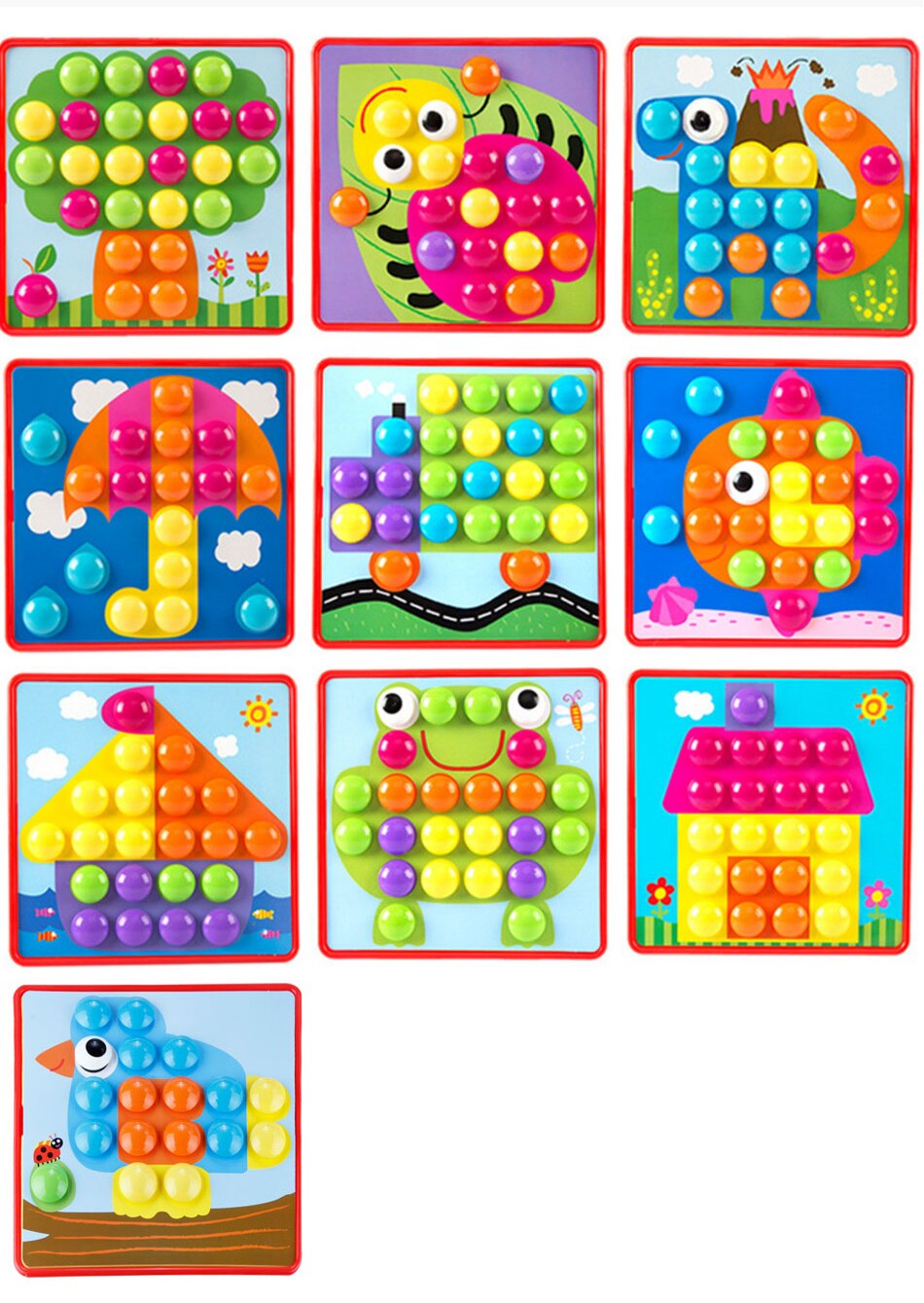 Kids 3D Puzzles Toy Colorful Buttons Assembling Mushrooms Nails Kit Baby Mosaic Picture Puzzles Board Educational Toys