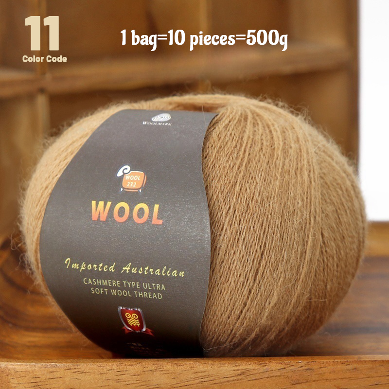 En stor pakke med  of 500g stk. kashmirgarn af fint uld, der bruges til håndlavet gør-det-selv-strikkegarn, til fremstilling af varme herre- og dametrøjer, tørklæder, huer, knæbeskyttere, handsker, bukser, tæpper, hobbyartikler og andre garnnøgler. , 1 poser = 10 stk. = 500g: Guld