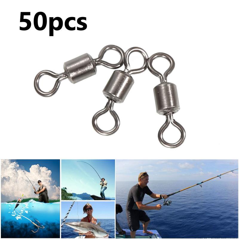 50 stk fiskestik svirvler solidt konnektor kugleleje snap fiskeri svirvler rullende rustfrit stål perler tilbehør 3#-8