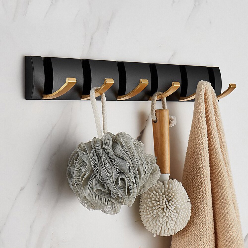 Black Golden Robe Hooks Foldable Wall Hooks Coat Clothes Hanger Towel Hanger Nail Free Installation Bathroom Organization