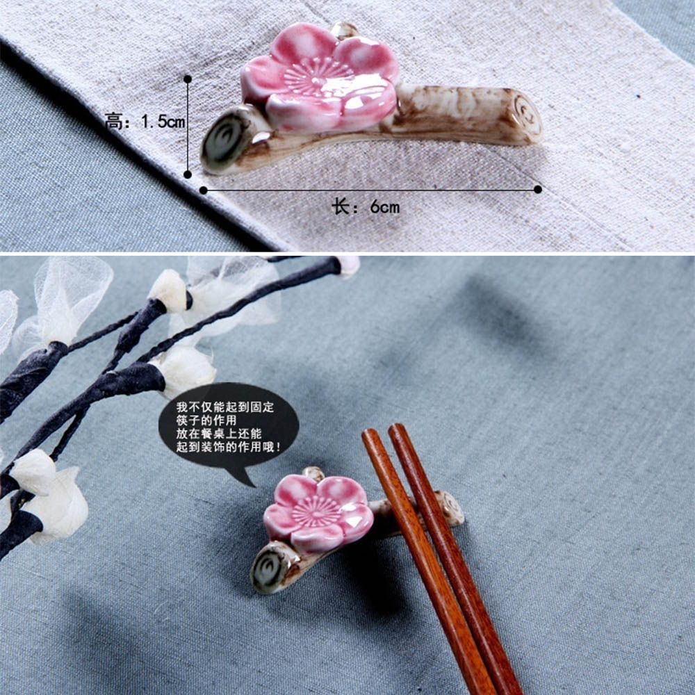 1 unidad de soporte para cuchillos y cuchara de porcelana con apoyo de flor de ciruelo y palillos, soporte de cerámica para decoración de fiestas y cenas