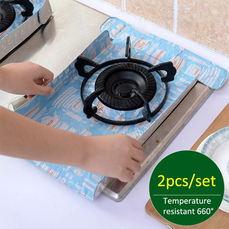 2 stk foldbar aluminiumsfolie beskyttelsesmåtte stege madlavning anti-olie isoleringsværktøjer gaskomfur pad køkkenudstyr baffel plade