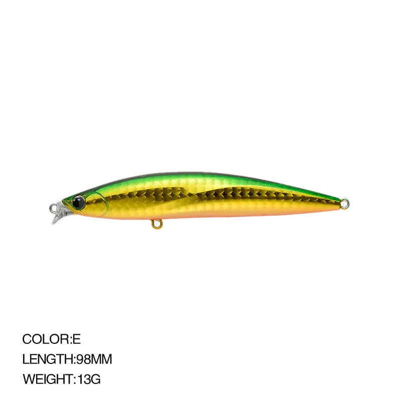 Top leurre de pêche gamme peu profonde vairon flottant 98mm 13g longue coulée bar Jerkbait eau salée grand appât dur Wobbler: Violet