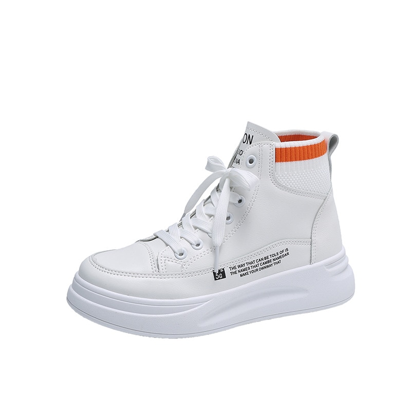 Frauen Turnschuhe Leder Plattform Schuhe Frühling Koreanische Weiße Turnschuhe Damen Spitze hoch hoch oben Turnschuhe Vulkanisierte Schuhe Frauen