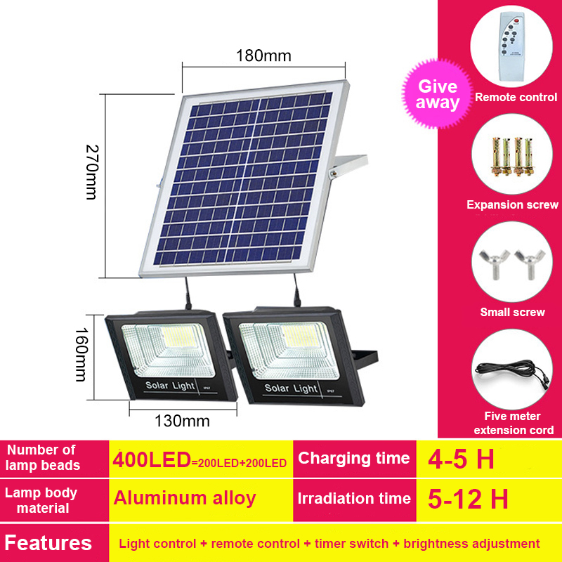 2 head outdoor solar spotlights Aluminum Waterproof Super Bright Solar Street Flood Wall Light With Remote Exterior solar lights: 400led 2head