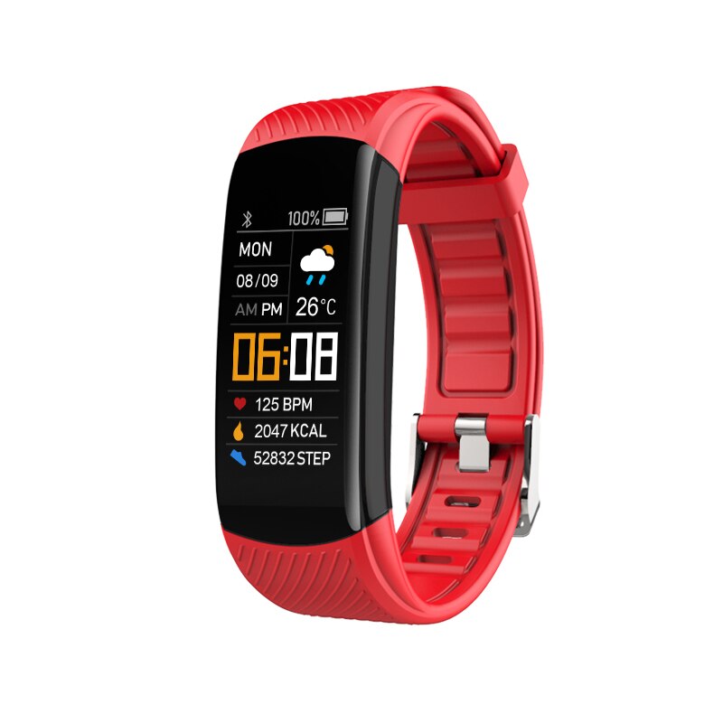 C5S Smart Bracelet Blood Pressure Bluetooth Heart Rate Fitness Information Tracker Watch Reminder Smart Band For Men Women: Red