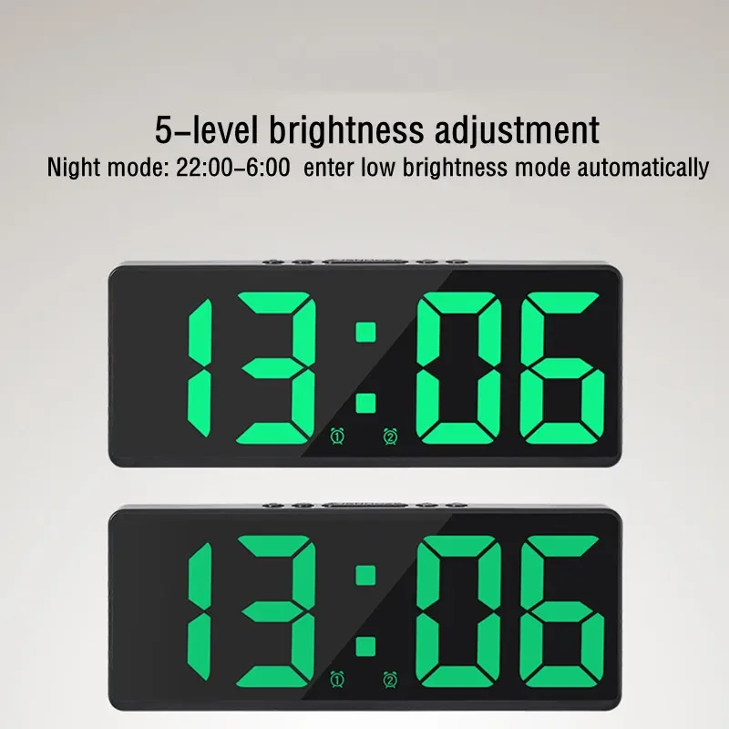 Spraakbesturing Digitale wekker Temperatuur Snooze Nachtmodus Desktop Tafelklok 12/24H Anti-storen Functie LED Klokken Horloge