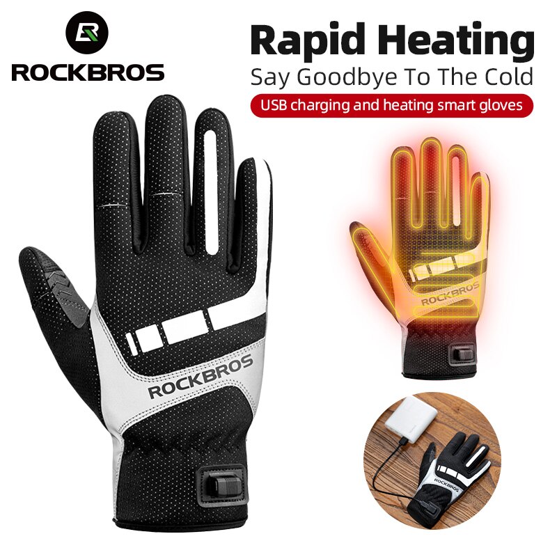 Rockbros verwarmde winterhandschoenen, fietshandschoenen, usb elektrische oplaadbare skihandschoenen, touchscreen motorrijhandschoenen, wandelhandschoenen, sneeuwhandschoenen