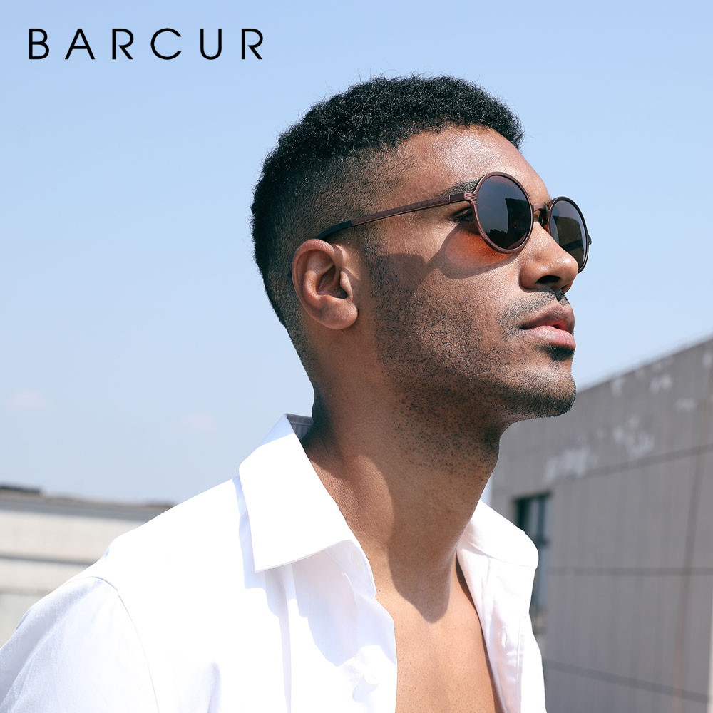 BARCUR Black Goggle Male Round Sunglasses Luxury Brand Men Glasses Retro Vintage Women Sun Glasses UV400 Eyewear