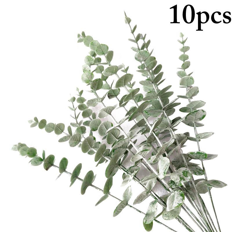 10 st konstgjorda löv gren retro grönt eukalyptusblad för heminredning bröllopsväxter faux lövverk rum dekoration: Grön av frost