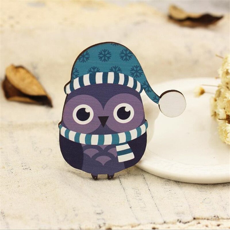 DoreenBeads Handgemaakte Houten Pin Broches Mooie Animal Uil Patroon Veiligheid Pin voor Trui Jas Sjaal Decor Kerst Accessoires: 2
