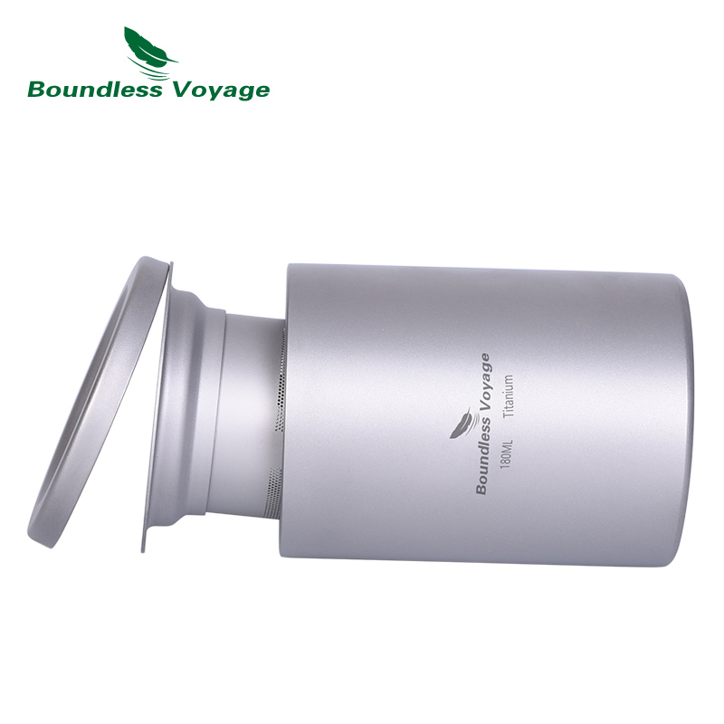 Boundless Journey-taza de té de doble capa de titanio puro para pared, juego de té portátil con filtro de 180ml para acampar al aire libre y senderismo