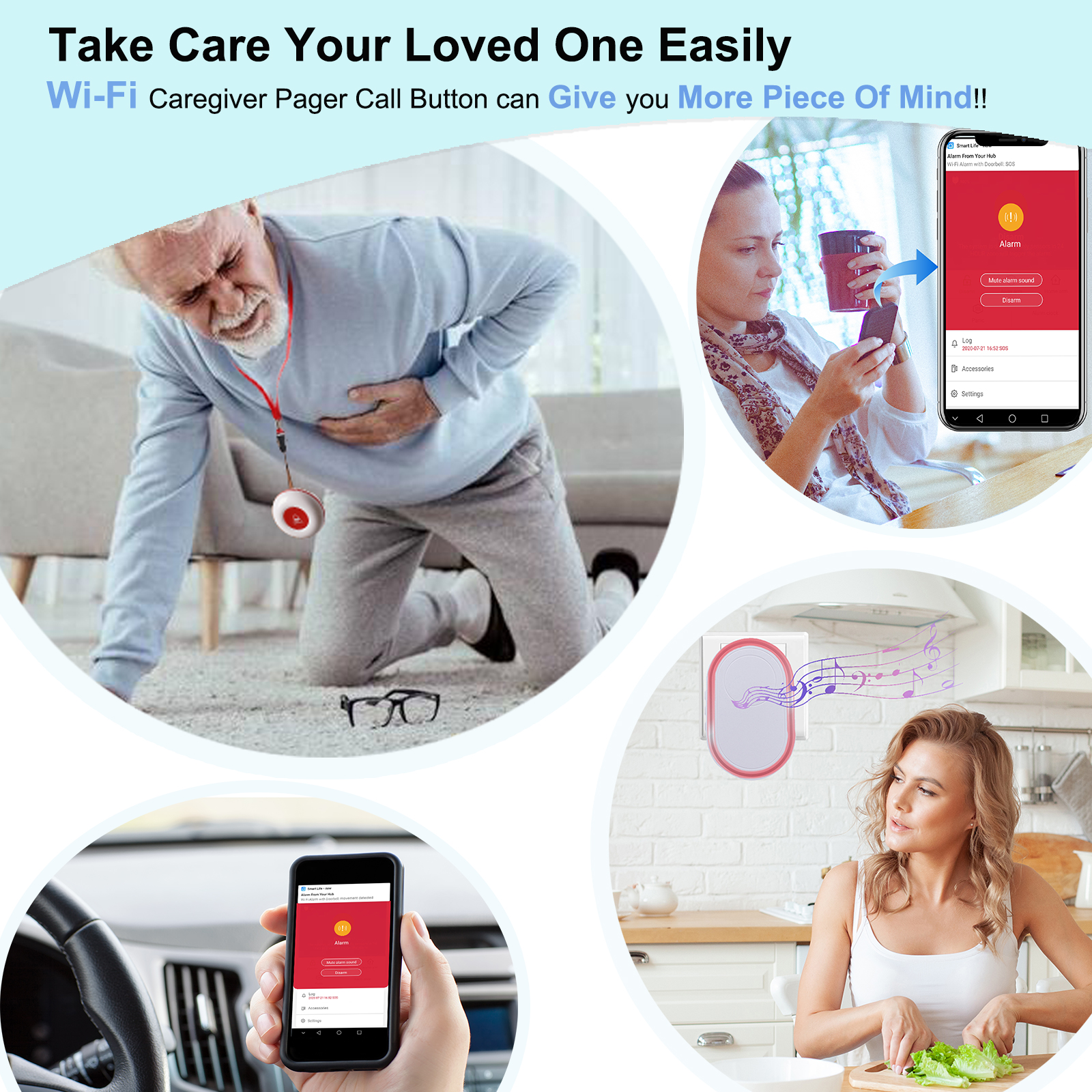 Topvico Wifi bouton de panique alarme prévention des chutes pour personnes âgées démence RF433mhz sans fil lit alarme soignant téléavertisseur Tuya APP