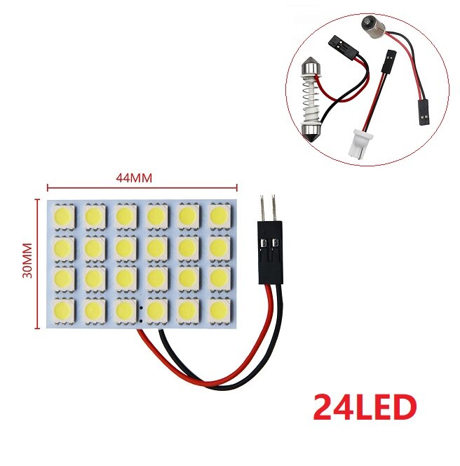 6 9 12 15 24 SMD 5050 LED Auto Panel de luz lectura bombilla tipo cúpula Interior del coche techo mapa lámpara T10 W5W C5W C10W Festoon 3 Base adaptadora: Rojo