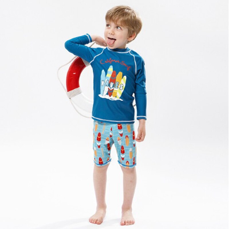 Kinderen Badmode Jongen Tweedelige Lange Mouwen Badpak Kind Bescherming Badkleding Zwemmen Pak Voor Jongens Rashguard Peuter