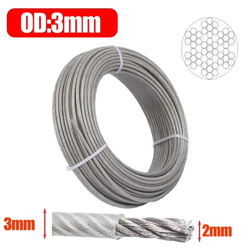 Roestvrijstalen scheepskabel, roestvrije hijskabel, waslijn, touwen, tuigage, dekleuningen, ophanghekken, flexibele lijnen: Bruin / 10m