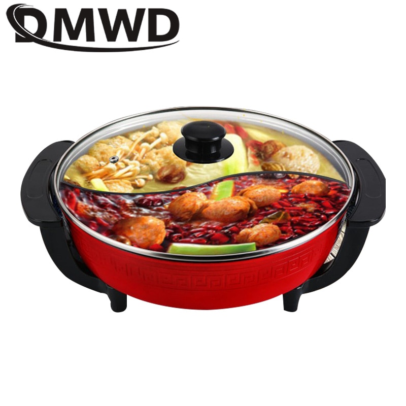 DMWD Electric Pot double Soup Pots Non Stick Smokeless Home Kitchen CookwareTwin Divided Shabu pot Electric cooker 5L