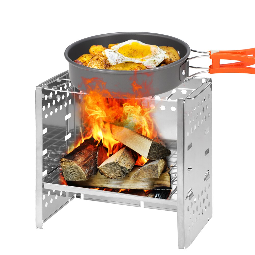 Folding Wood Burning Stove Camping Stove BBQ Cooker Barbecue Grill BBQ Grill for Outdoor Camping Picnic Backpacking