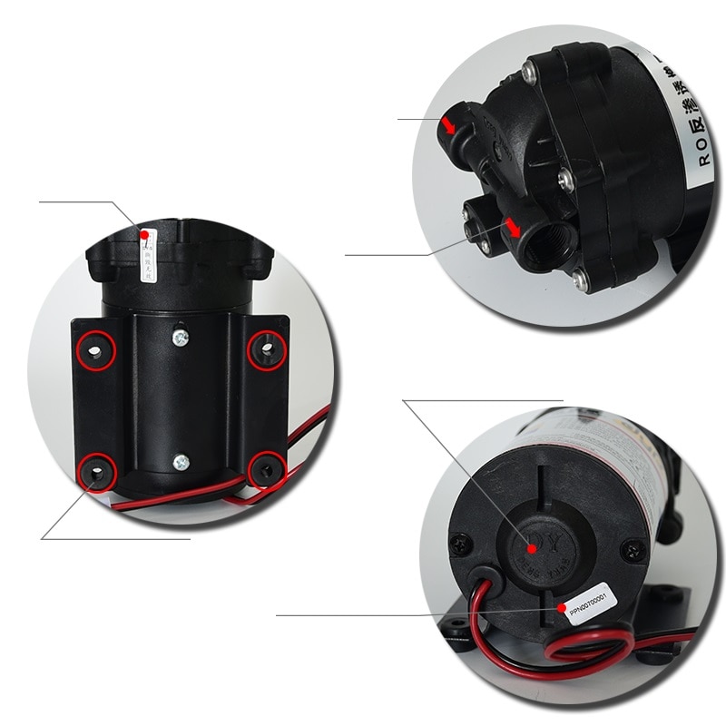 Pompe à diaphragme 24V DC RO, 50 – 400 gpd, pompe de surpression, augmenter les pièces de filtre à eau sous vide pour système d'eau à osmose inverse