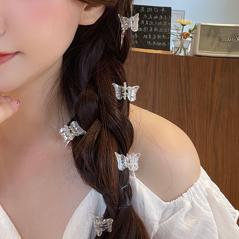Artiglio per capelli carino Dolce affrescare Piccola farfalla Fiore Pinza clip intrecciate Ragazza Bella trasparente mini Morsetti per capelli Barrettes