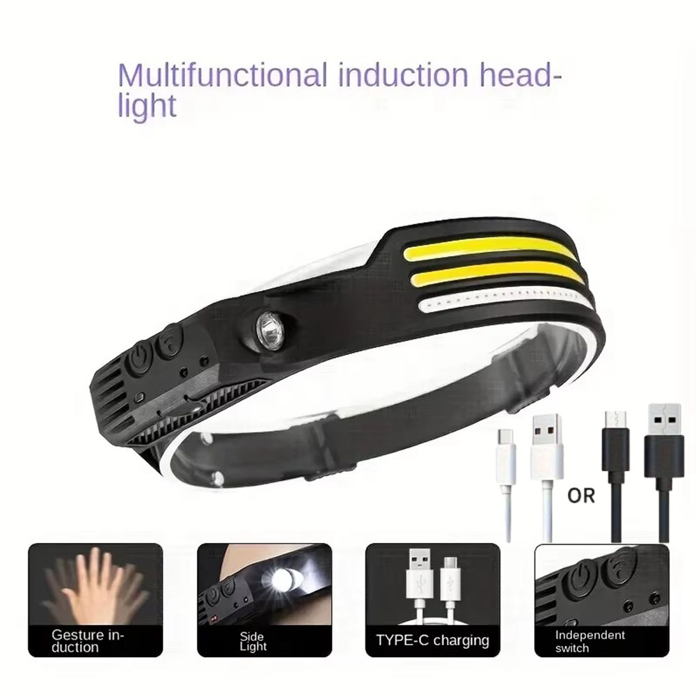 COB LED-sensorkoplamp Inductiezaklamp Ingebouwde batterij USB Oplaadbaar Waterdicht Kamperen Vissen Buitenlantaarn Zaklamp