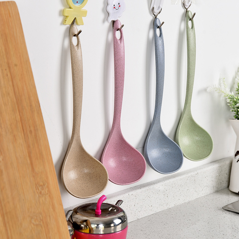1pc Wheat Straw Rice Ladle Long Handle Soup Spoon Meal Dinner Scoops Kitchen Supplies Cooking Tool Tableware