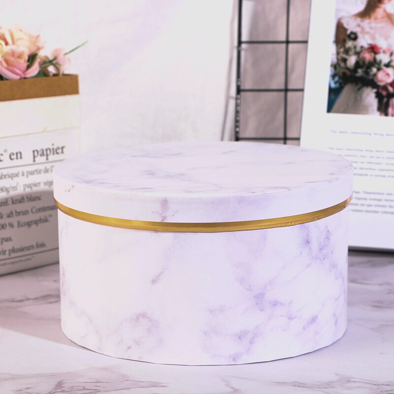 Marmer Romantische Ronde Bloem Doos Bloem Verpakking Papieren Zak Cadeau Lanyard Opbergdoos Bloemist Boeket Bloem Doos Met Deksel