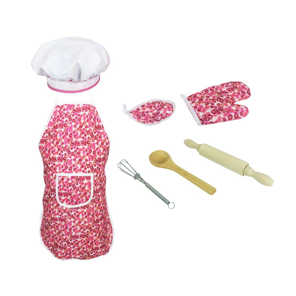 Juego de cocina completo para niños, manopla de cocina con gorro de Chef, delantal y utensilios para jugar, 11 piezas: Red1pc