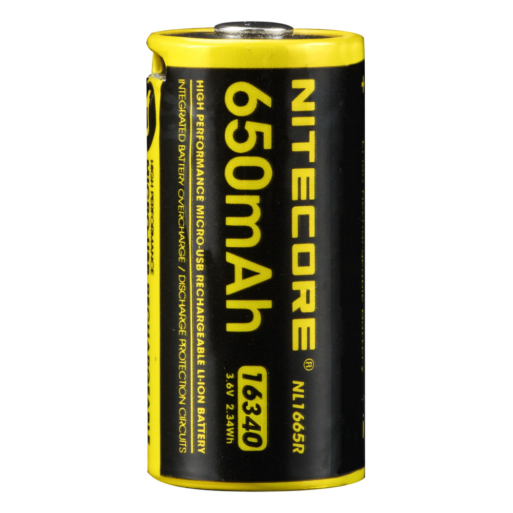 NITECORE NL1665R 650mAh 16340 CR123 Built-in Micro-USB Charge Port Rechargeable Li-ion Battery 3.6V 2.34Wh High Performance