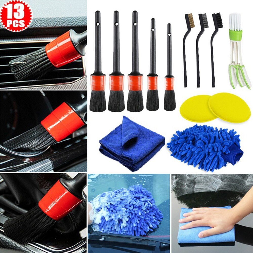 Car Cleaning Detailing Brush Set Dirt Dust Clean Brush Car Motorcycle Interior Exterior Leather Air Vents Care Clean Tools