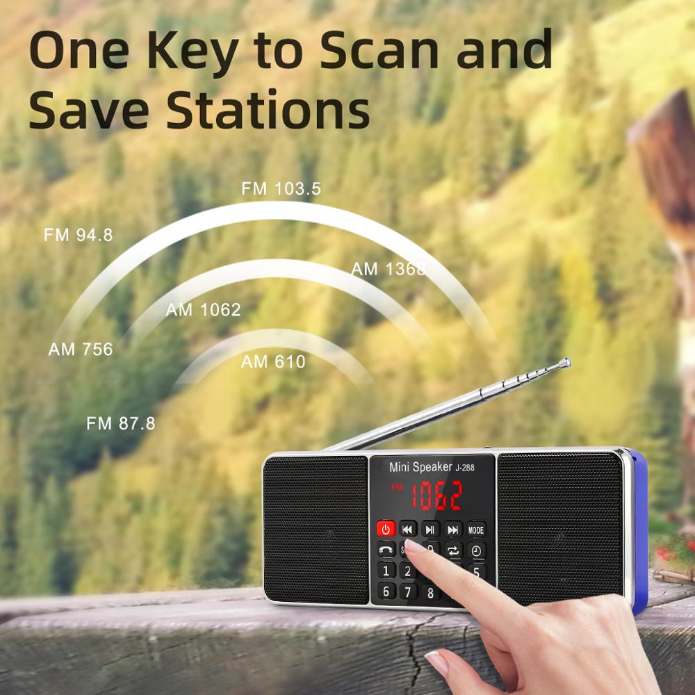 PRUNUS J288 Portable rechargeable Radio AM FM Stereo radio Receiver Bluetooth Speaker Support TF Card USB-disk AUX MP3 play