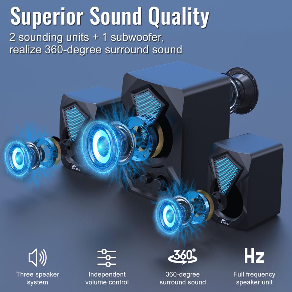 NJSJ 2.1 Wired Desktop Computer Speakers USB Powered,3.5 mm AUX-in, Volume Control,LED Light Mini Gaming Speaker for PC, Laptop,