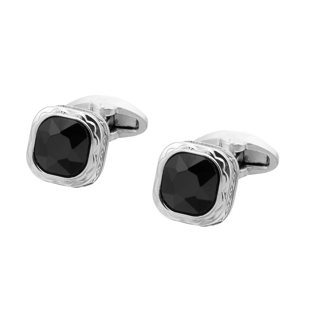 Gemelos de camisa francesa para hombre y mujer, accesorios formales de boda, de joyería, gemelos de cristal: 2-silver-black