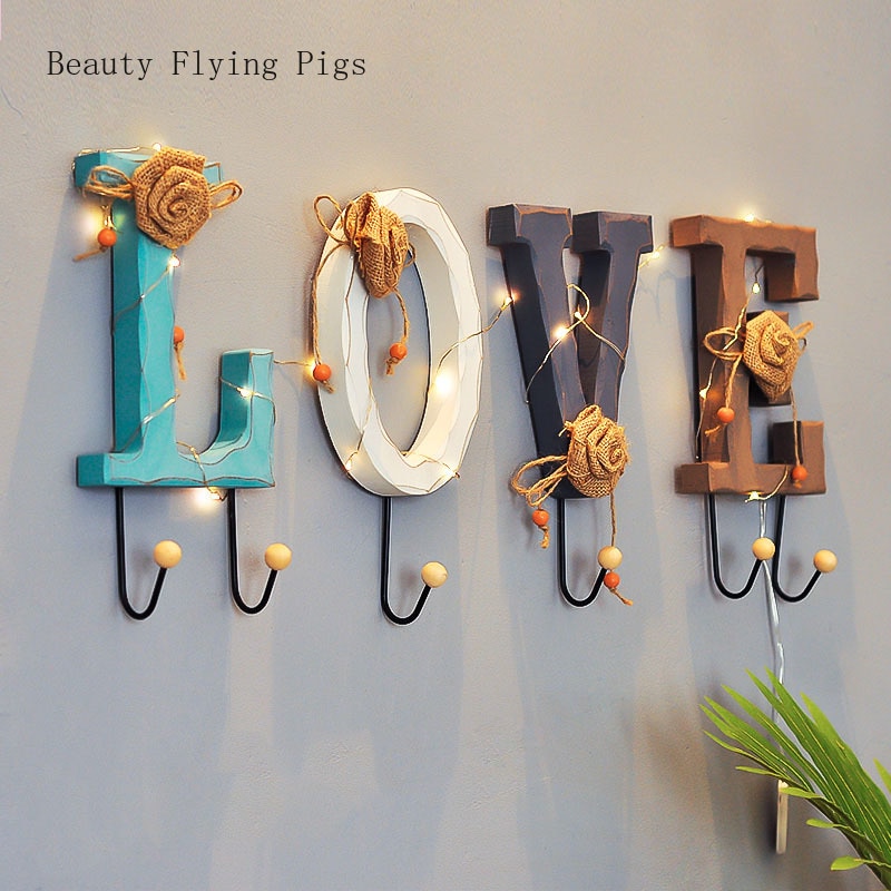 Wall decoration home accessories living room hangers luminous letters key bedroom kitchen coat clothes towel hook hat bag holder
