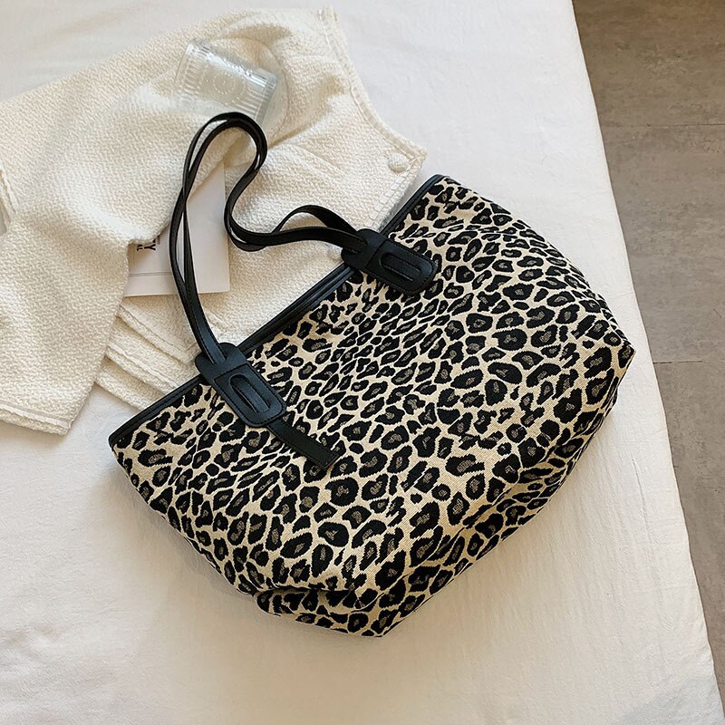 2022 borsa a tracolla con stampa leopardata da donna di grande capacità borsa con chiusura a cerniera borsa Casual con ascelle: Brown