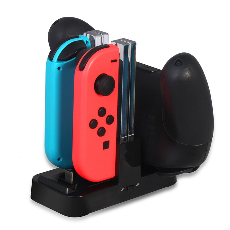 6 in 1 usb-oplaadstation voor nintendo switch met led-indicatie,  to 2 pro-controller-opladers,  or 4 joy-con-opladers