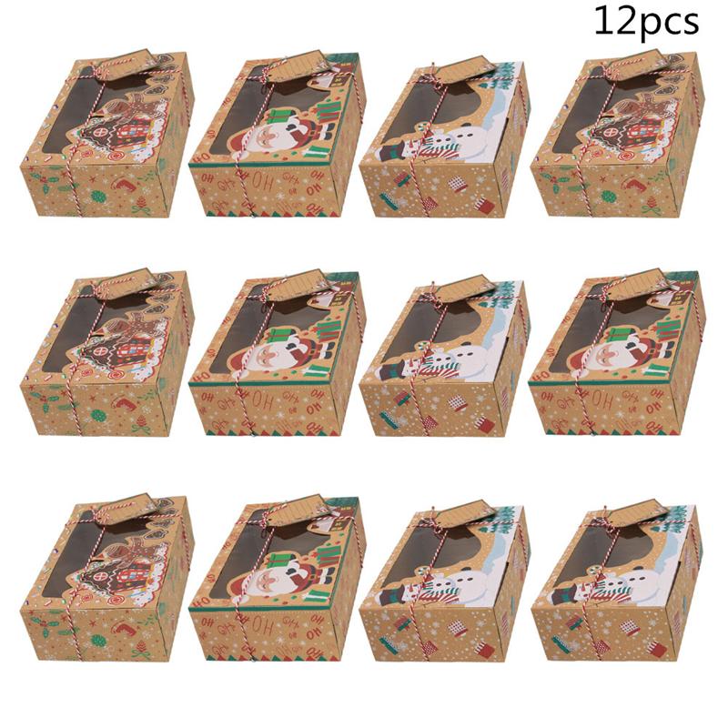12 Uds Galleta de Navidad cajas de papel Kraft caja de de Navidad de Goody caramelo caja galleta cajas para la de navidad: Default Title