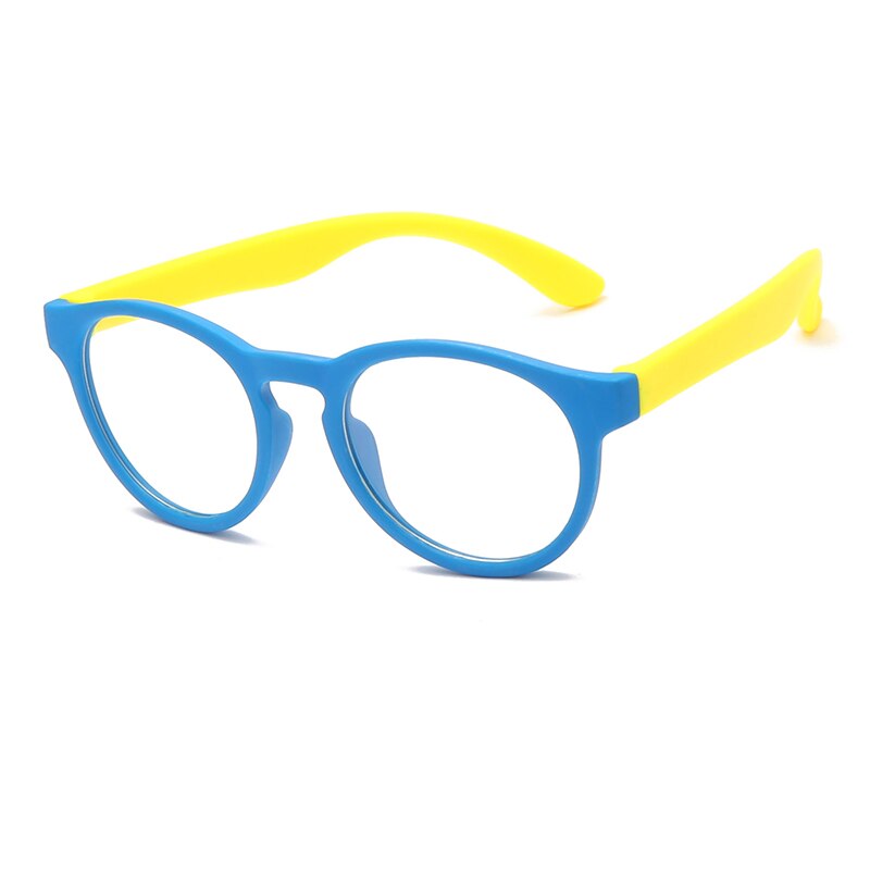 Gafas con montura de silicona TR90 para niños y niñas, lentes ópticas de protección antiluz azul, redondas y flexibles, color Naranja: blue yellow