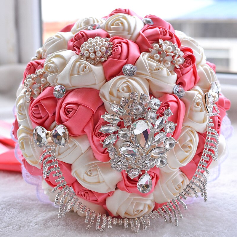 Ramo de flores de color rosa y champán para Novia, accesorios de boda, ramo de cristal para Novia, ramos de boda: watermelon