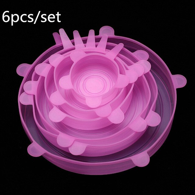 6Pcs Silicone Cover Stretch Lids Reusable Airtight Food Wrap Covers Keeping Fresh Seal Bowl Stretchy Wrap Cover Kitchen Cookware: pink 1Set