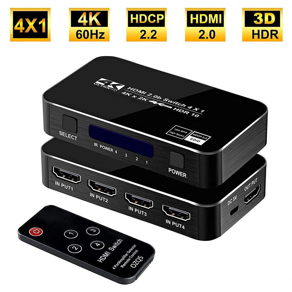 UHD HDMI 2.0 4K HDMI Switch 1x4 Mini HDMI Switch Switcher HUB Box Support HDCP 2.2 & IR Remote Control HDMI Switch Splitter: AU Power Plug