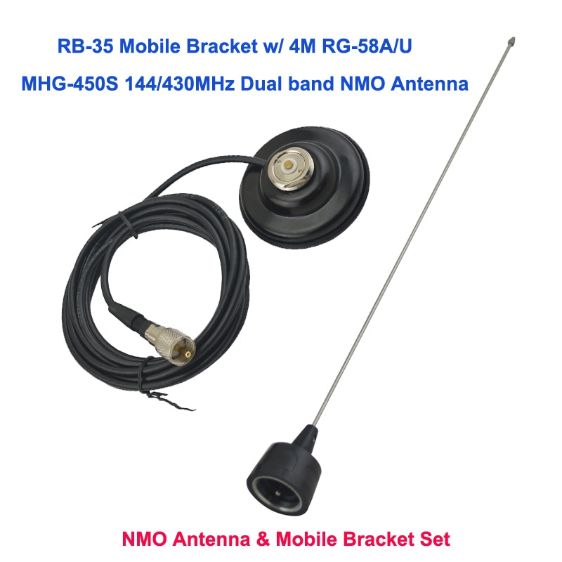 Nagoya Nmo Antenne & Nmo Mobiele Beugel Set (Dual Band 144/430 Mhz Nmo Mobiele Antenne MHG-450S + RB-35 Nmo Magnetische Mount)