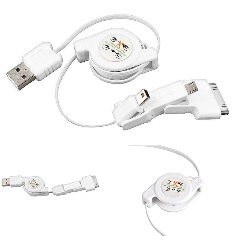 3in1 Retractable Mini Micro USB Sync Charger Cable for iPod iPhone 4 4S 3G