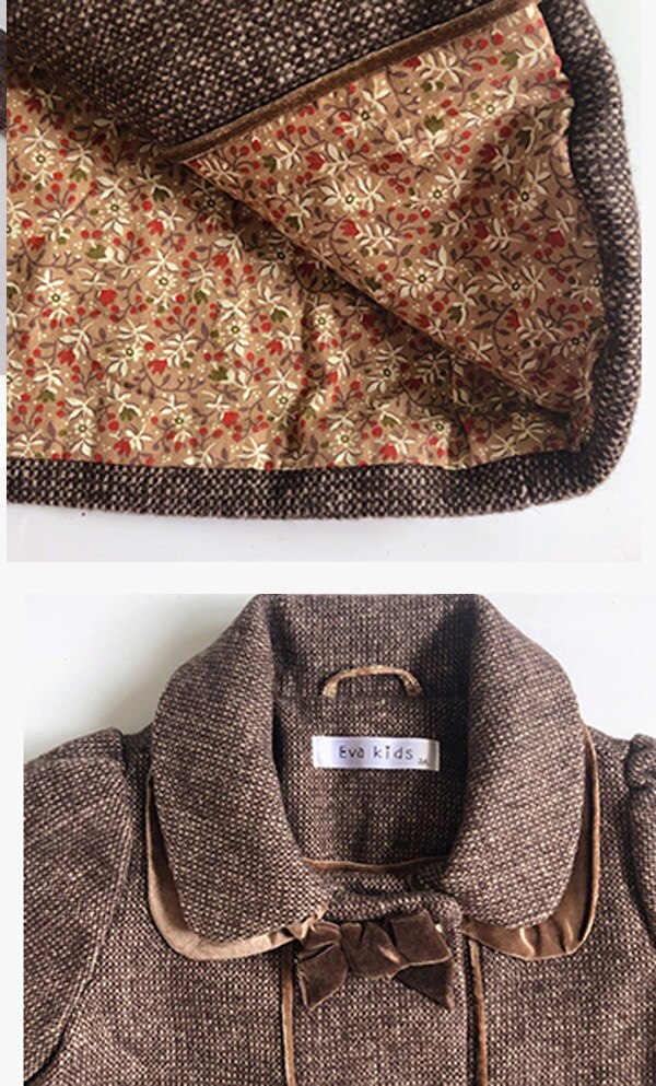 Girls' long woolen coat double breasted