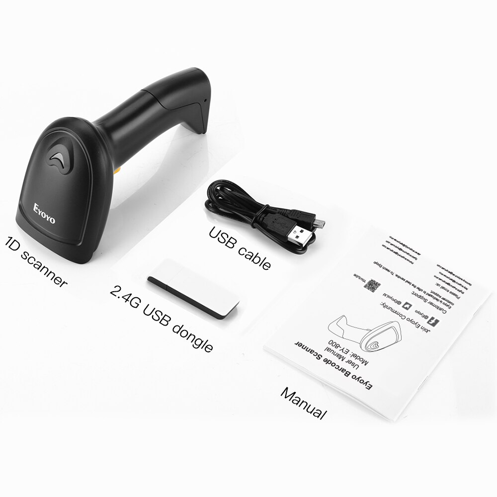 Eyoyo 1D Barcode Scanner 2,4G Drahtlose Bild Scanner 2-in-1 mit USB Empfänger Arbeiten mit PC POS Multi Sprachen Scanner