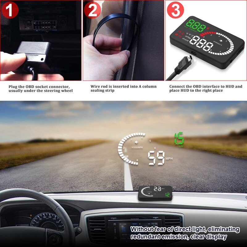 X6 Auto Hud Gps Head Up Display Hd 5.5 Inch Snelheidsmeters Overspeed Waarschuwing Dashboard Voorruit Projector