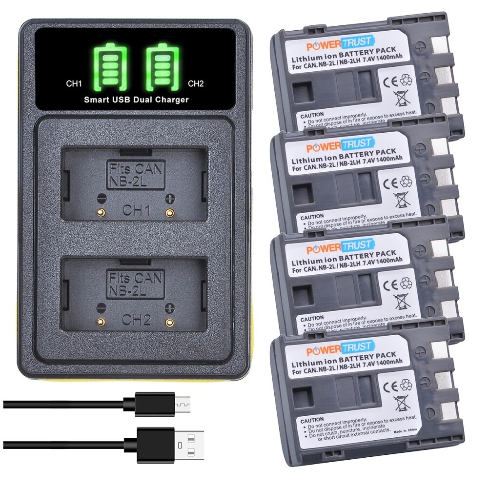 NB-2L NB-2LH Battery and Dual Charger Kit for Canon BP-2L5 BP-2LH, Canon DC301 DC320 DC330 DC410 Elura 40 60 80 90 EOS 350D 400D