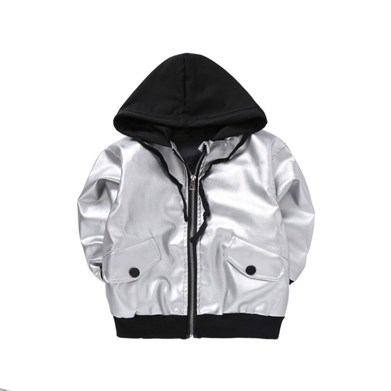 Kids Sport Leren Jas Herfst Jongens Meisje Hoodies Jas Reflecterende Zilveren Lange Mouwen Bovenkleding Ademende Unisex Windjack 3-9Y